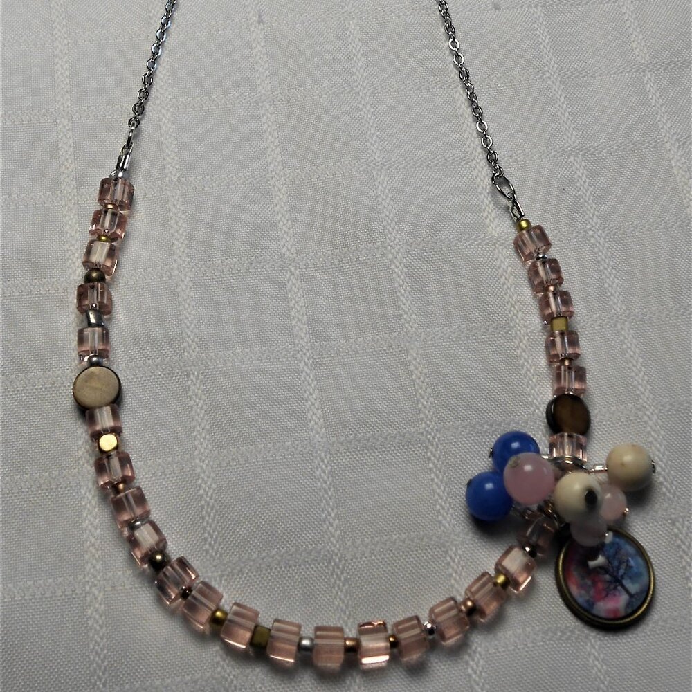 No 79 Beautiful handmade earrings and necklace with enameled piece and earrings